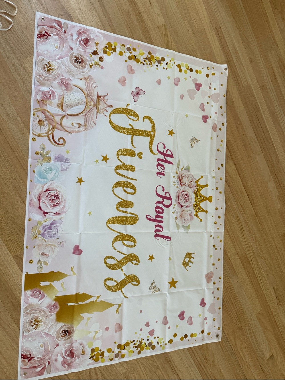 Her Royal Fiveness Pink & Gold Banner & pink glitter sash “it’s my 5th birthday”